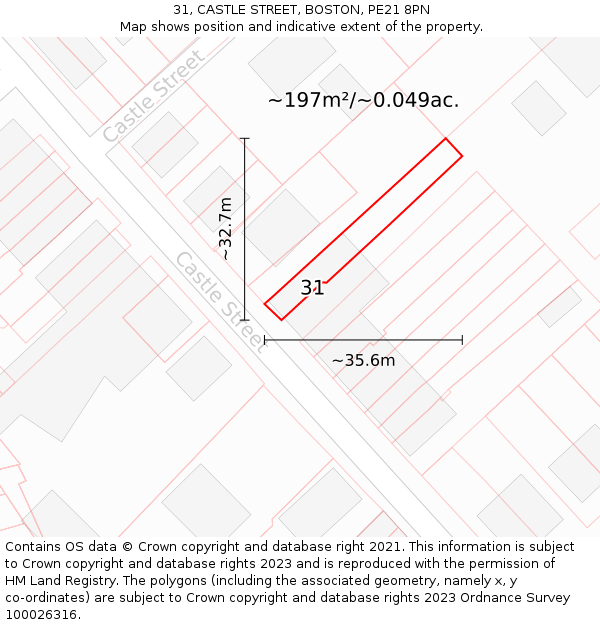 31, CASTLE STREET, BOSTON, PE21 8PN: Plot and title map