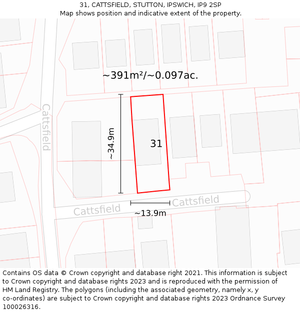 31, CATTSFIELD, STUTTON, IPSWICH, IP9 2SP: Plot and title map