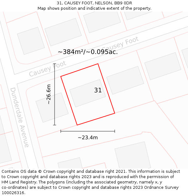 31, CAUSEY FOOT, NELSON, BB9 0DR: Plot and title map