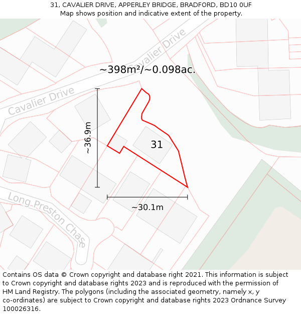 31, CAVALIER DRIVE, APPERLEY BRIDGE, BRADFORD, BD10 0UF: Plot and title map