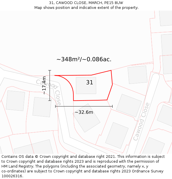 31, CAWOOD CLOSE, MARCH, PE15 8UW: Plot and title map