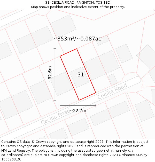 31, CECILIA ROAD, PAIGNTON, TQ3 1BD: Plot and title map