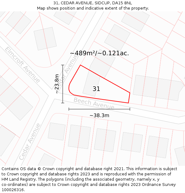 31, CEDAR AVENUE, SIDCUP, DA15 8NL: Plot and title map