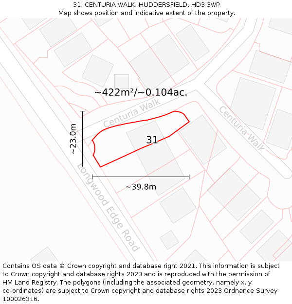 31, CENTURIA WALK, HUDDERSFIELD, HD3 3WP: Plot and title map