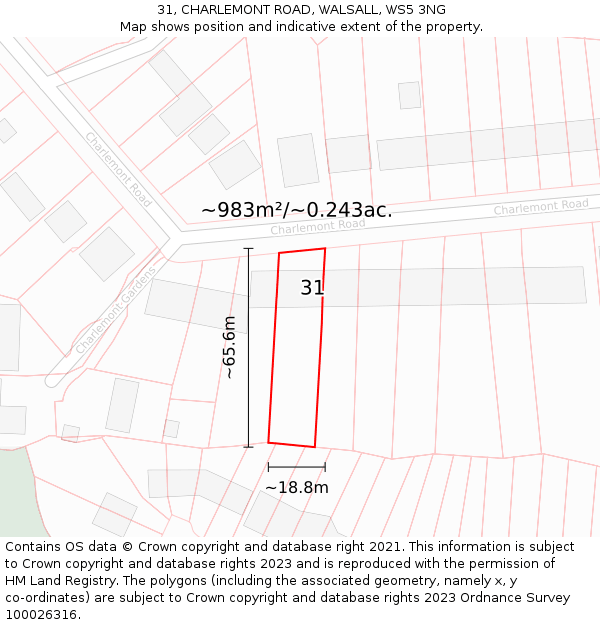 31, CHARLEMONT ROAD, WALSALL, WS5 3NG: Plot and title map