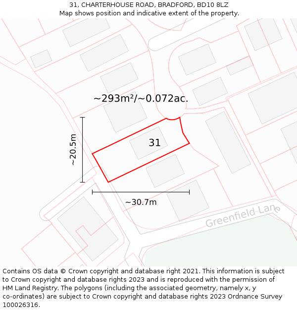 31, CHARTERHOUSE ROAD, BRADFORD, BD10 8LZ: Plot and title map
