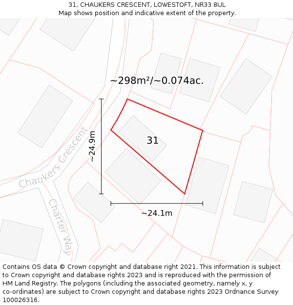 31, CHAUKERS CRESCENT, LOWESTOFT, NR33 8UL: Plot and title map