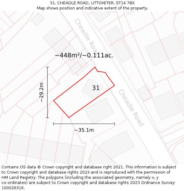31, CHEADLE ROAD, UTTOXETER, ST14 7BX: Plot and title map