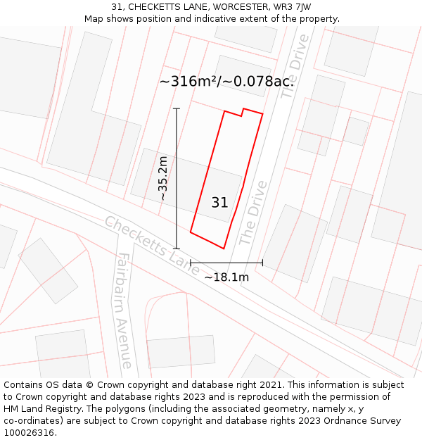 31, CHECKETTS LANE, WORCESTER, WR3 7JW: Plot and title map