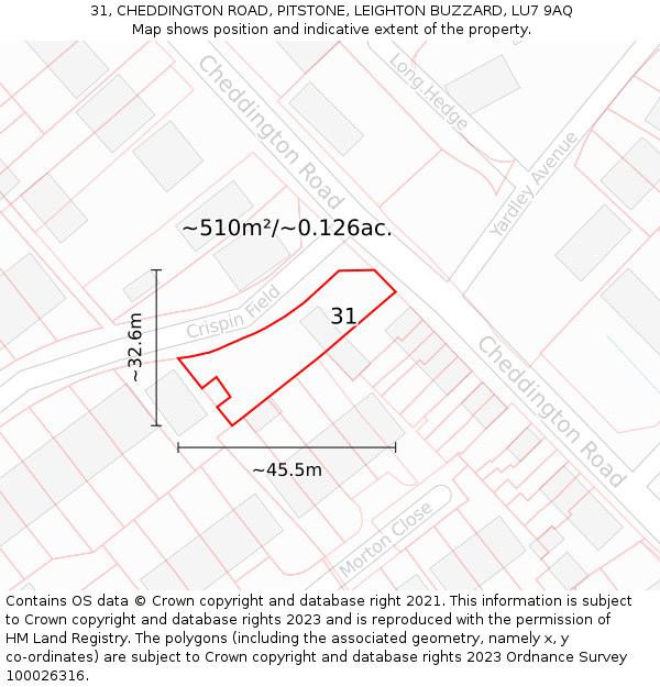 31, CHEDDINGTON ROAD, PITSTONE, LEIGHTON BUZZARD, LU7 9AQ: Plot and title map
