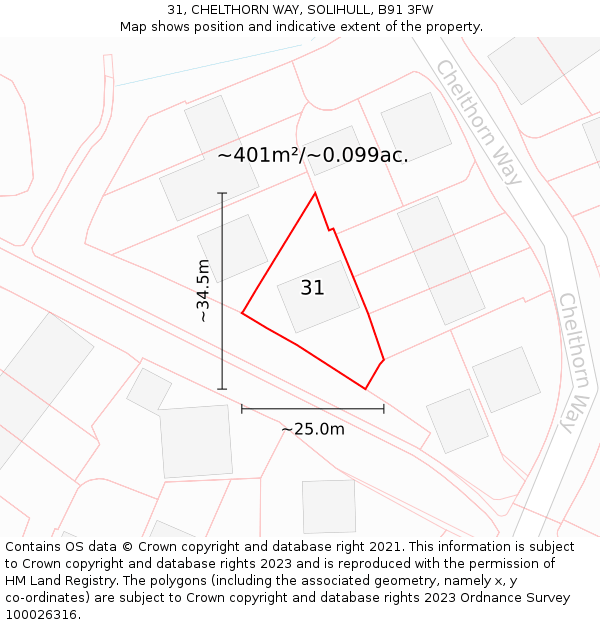 31, CHELTHORN WAY, SOLIHULL, B91 3FW: Plot and title map