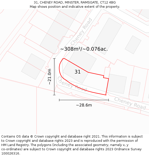 31, CHENEY ROAD, MINSTER, RAMSGATE, CT12 4BG: Plot and title map