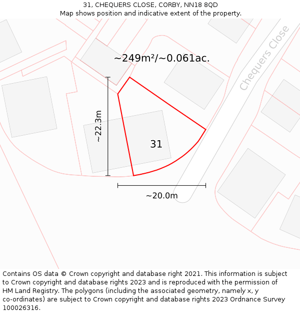 31, CHEQUERS CLOSE, CORBY, NN18 8QD: Plot and title map