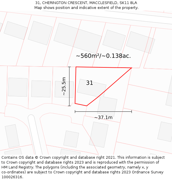 31, CHERINGTON CRESCENT, MACCLESFIELD, SK11 8LA: Plot and title map