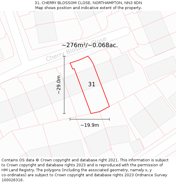 31, CHERRY BLOSSOM CLOSE, NORTHAMPTON, NN3 9DN: Plot and title map