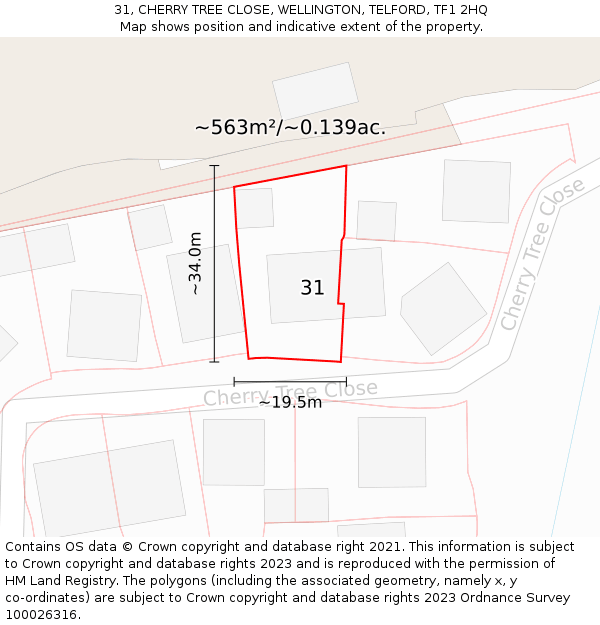 31, CHERRY TREE CLOSE, WELLINGTON, TELFORD, TF1 2HQ: Plot and title map