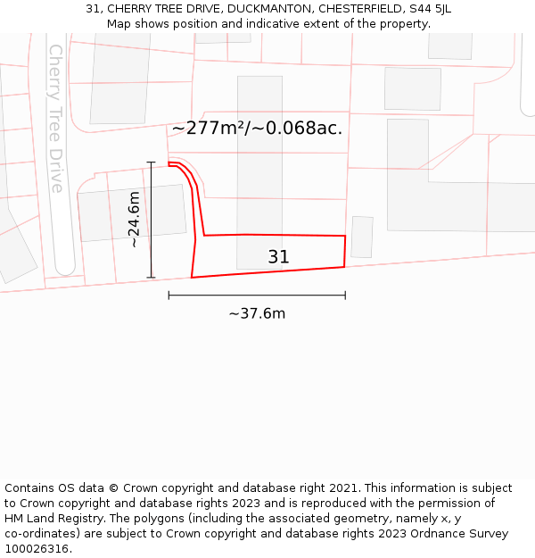 31, CHERRY TREE DRIVE, DUCKMANTON, CHESTERFIELD, S44 5JL: Plot and title map