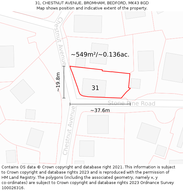 31, CHESTNUT AVENUE, BROMHAM, BEDFORD, MK43 8GD: Plot and title map