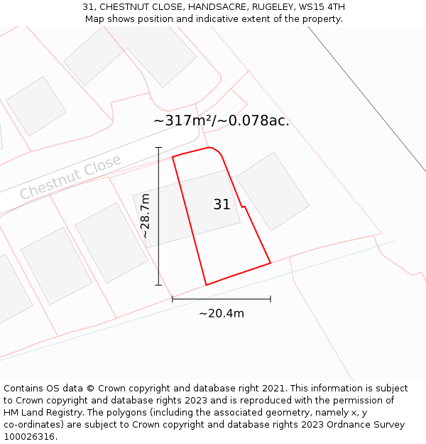31, CHESTNUT CLOSE, HANDSACRE, RUGELEY, WS15 4TH: Plot and title map