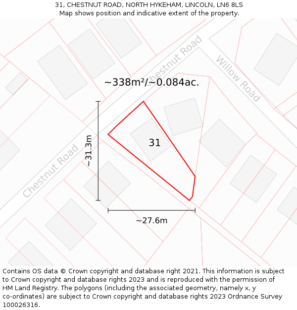 31, CHESTNUT ROAD, NORTH HYKEHAM, LINCOLN, LN6 8LS: Plot and title map