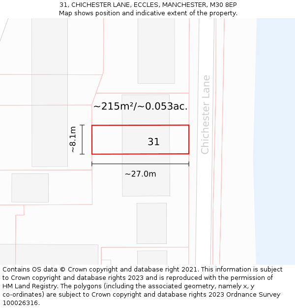 31, CHICHESTER LANE, ECCLES, MANCHESTER, M30 8EP: Plot and title map