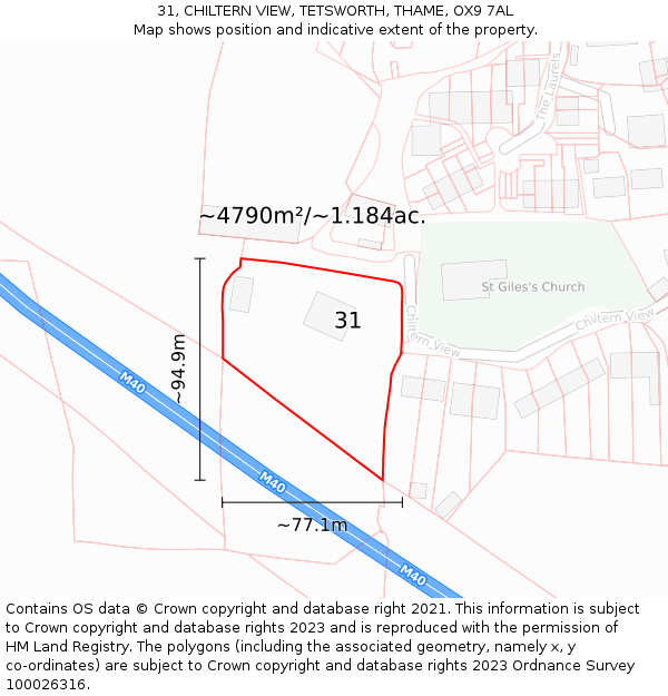 31, CHILTERN VIEW, TETSWORTH, THAME, OX9 7AL: Plot and title map