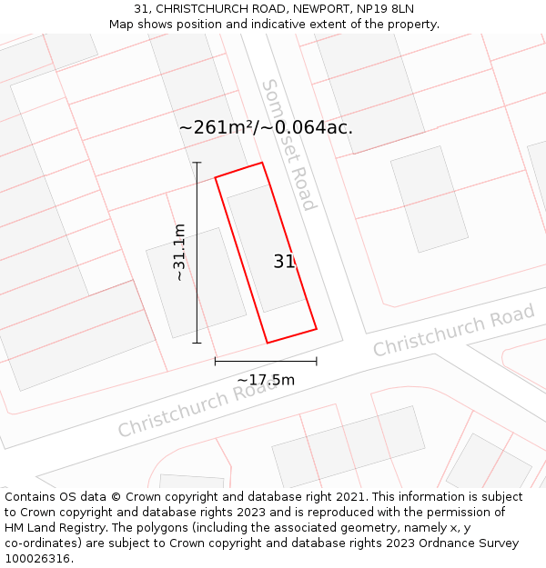 31, CHRISTCHURCH ROAD, NEWPORT, NP19 8LN: Plot and title map