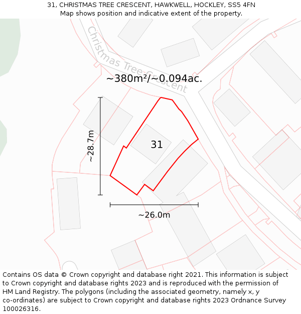 31, CHRISTMAS TREE CRESCENT, HAWKWELL, HOCKLEY, SS5 4FN: Plot and title map