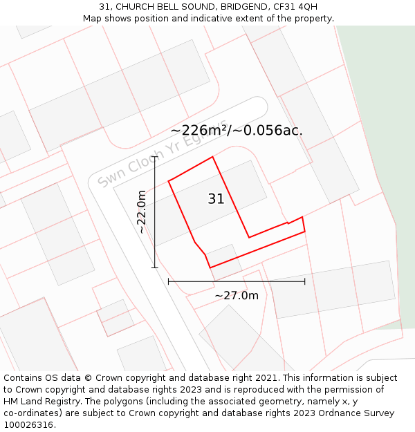 31, CHURCH BELL SOUND, BRIDGEND, CF31 4QH: Plot and title map