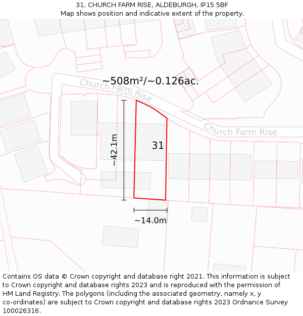 31, CHURCH FARM RISE, ALDEBURGH, IP15 5BF: Plot and title map