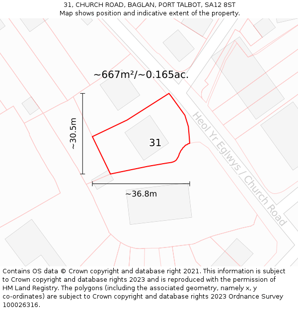 31, CHURCH ROAD, BAGLAN, PORT TALBOT, SA12 8ST: Plot and title map