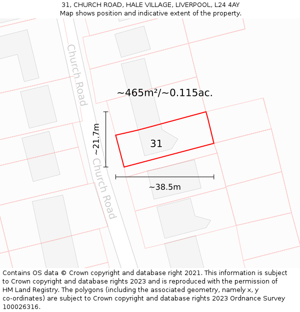 31, CHURCH ROAD, HALE VILLAGE, LIVERPOOL, L24 4AY: Plot and title map
