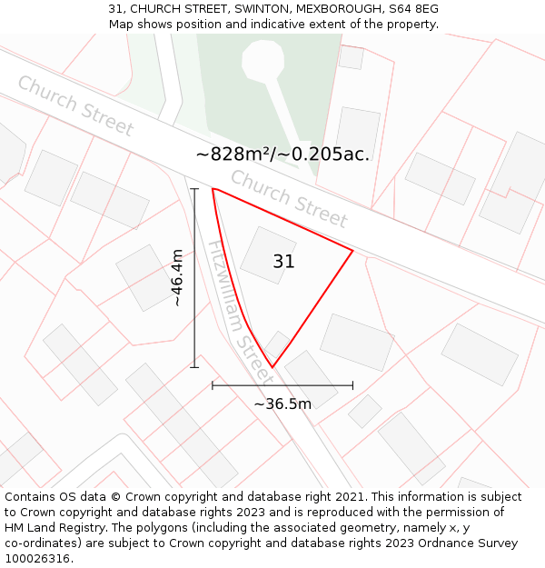 31, CHURCH STREET, SWINTON, MEXBOROUGH, S64 8EG: Plot and title map