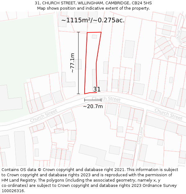 31, CHURCH STREET, WILLINGHAM, CAMBRIDGE, CB24 5HS: Plot and title map