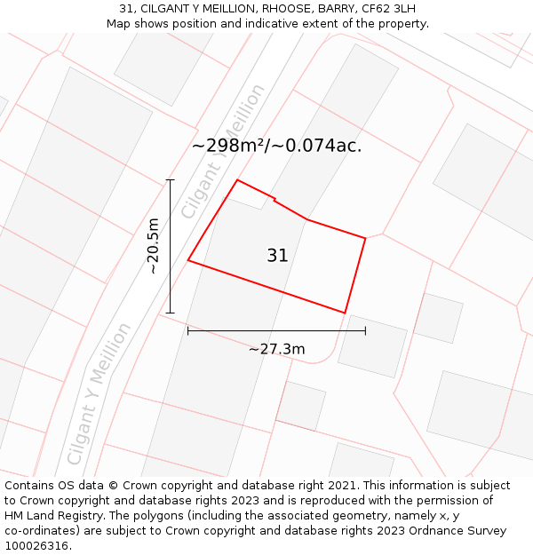 31, CILGANT Y MEILLION, RHOOSE, BARRY, CF62 3LH: Plot and title map