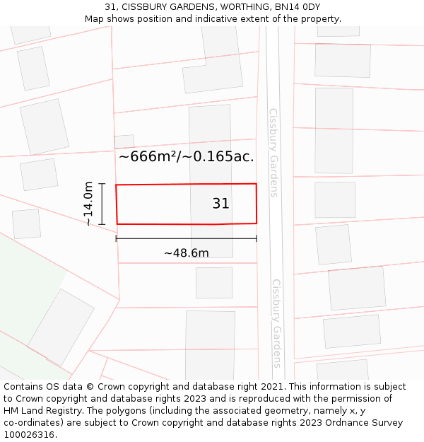 31, CISSBURY GARDENS, WORTHING, BN14 0DY: Plot and title map