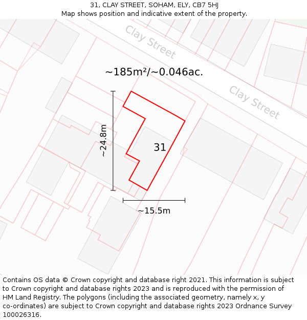 31, CLAY STREET, SOHAM, ELY, CB7 5HJ: Plot and title map