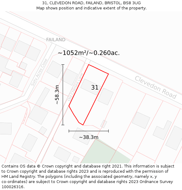 31, CLEVEDON ROAD, FAILAND, BRISTOL, BS8 3UG: Plot and title map