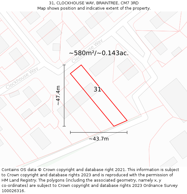 31, CLOCKHOUSE WAY, BRAINTREE, CM7 3RD: Plot and title map