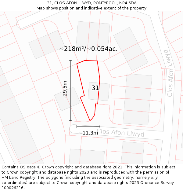 31, CLOS AFON LLWYD, PONTYPOOL, NP4 6DA: Plot and title map