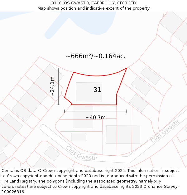 31, CLOS GWASTIR, CAERPHILLY, CF83 1TD: Plot and title map