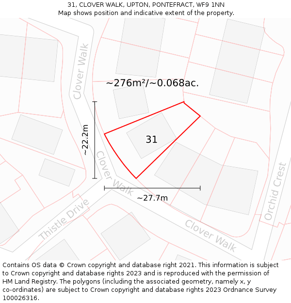 31, CLOVER WALK, UPTON, PONTEFRACT, WF9 1NN: Plot and title map