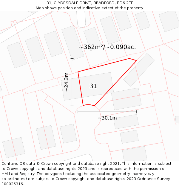 31, CLYDESDALE DRIVE, BRADFORD, BD6 2EE: Plot and title map