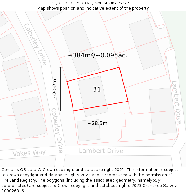31, COBERLEY DRIVE, SALISBURY, SP2 9FD: Plot and title map