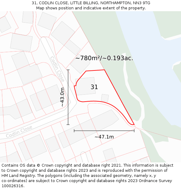 31, CODLIN CLOSE, LITTLE BILLING, NORTHAMPTON, NN3 9TG: Plot and title map