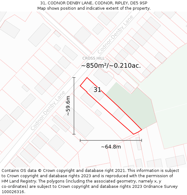 31, CODNOR DENBY LANE, CODNOR, RIPLEY, DE5 9SP: Plot and title map