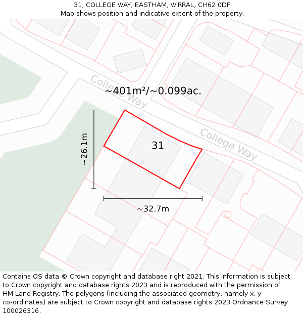 31, COLLEGE WAY, EASTHAM, WIRRAL, CH62 0DF: Plot and title map