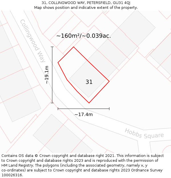 31, COLLINGWOOD WAY, PETERSFIELD, GU31 4QJ: Plot and title map