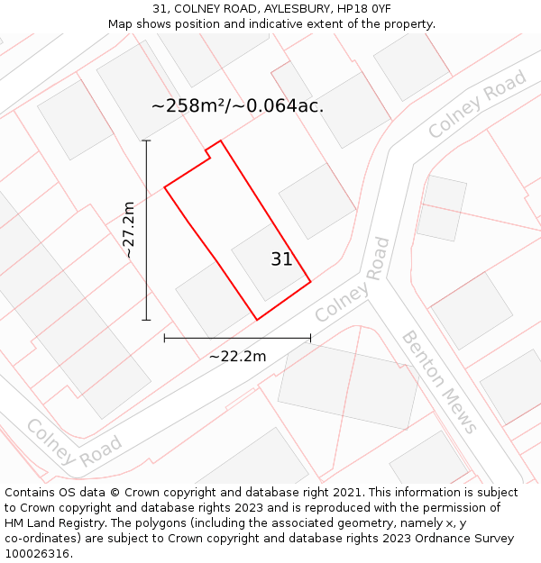 31, COLNEY ROAD, AYLESBURY, HP18 0YF: Plot and title map