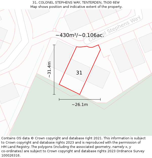 31, COLONEL STEPHENS WAY, TENTERDEN, TN30 6EW: Plot and title map